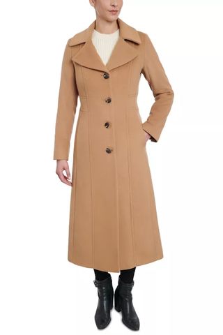 Anne Klein Single-Breasted Collared Maxi Coat