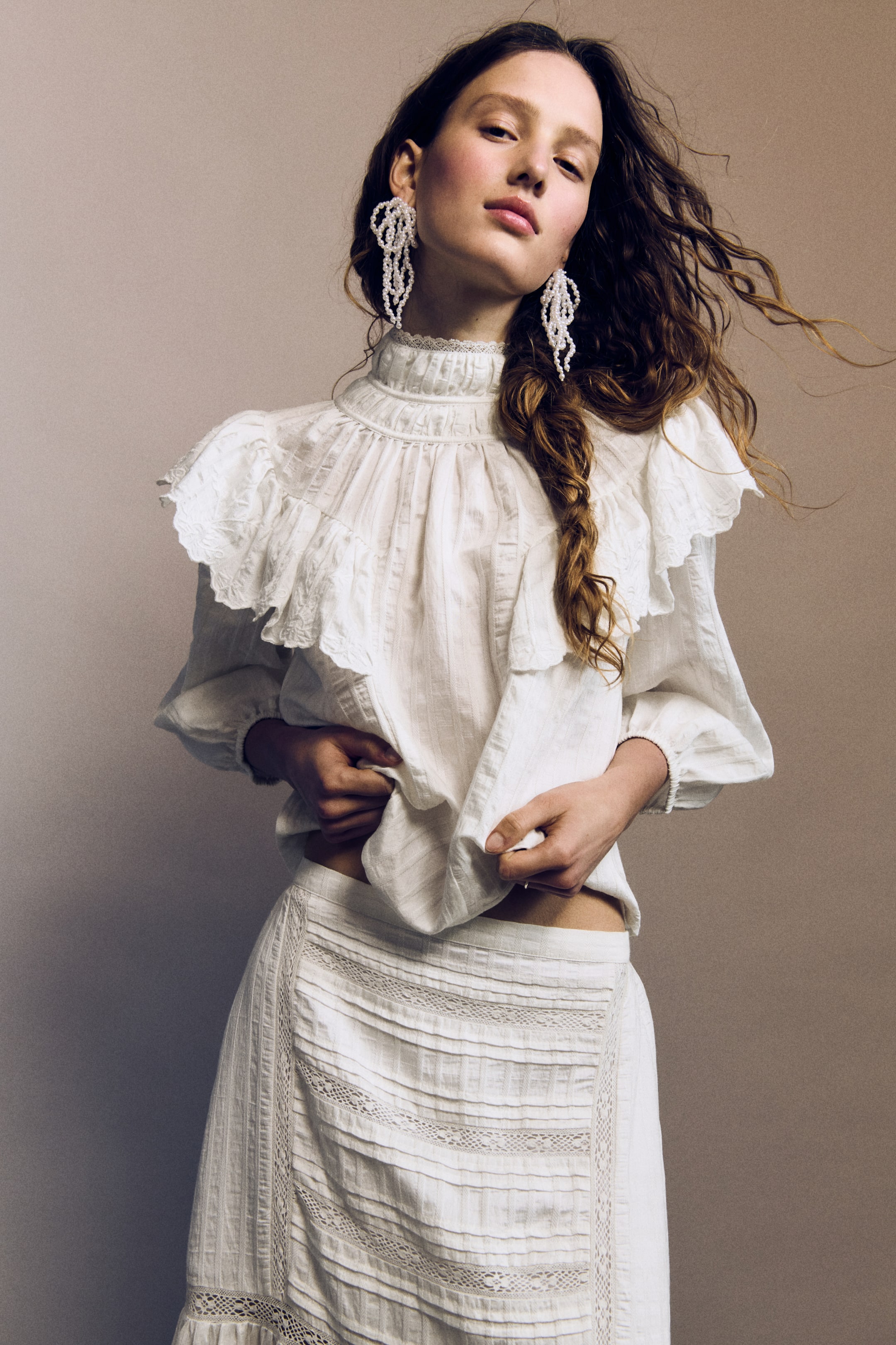 Flounce-Trimmed Blouse - White