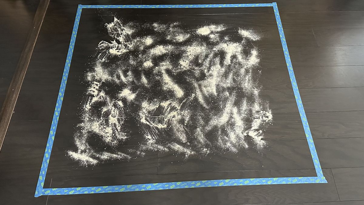 Fine particles on hard floor before testing