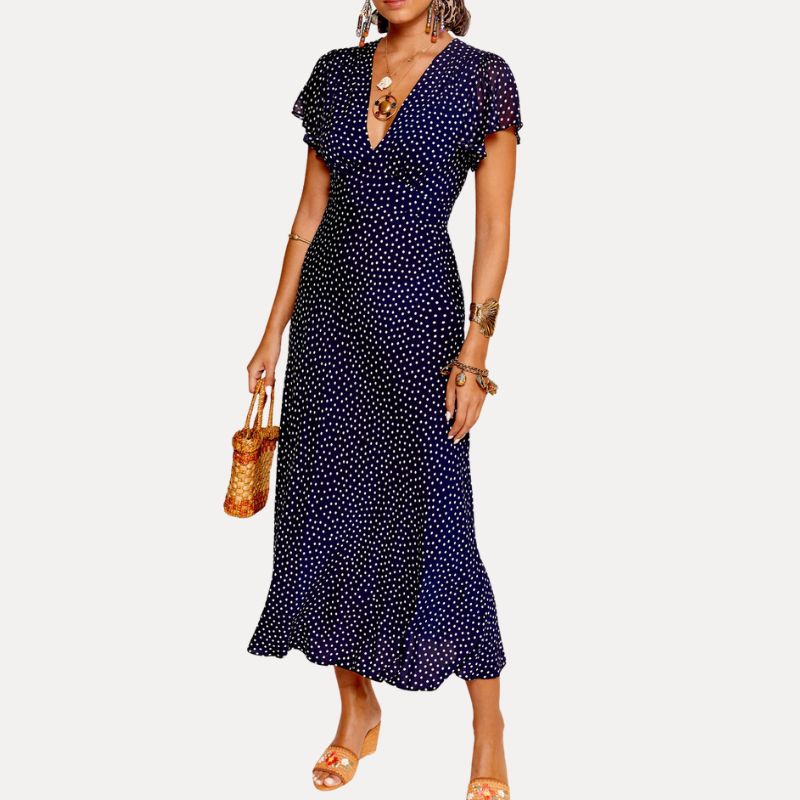 Florida Midi Polka Dot Navy on model 