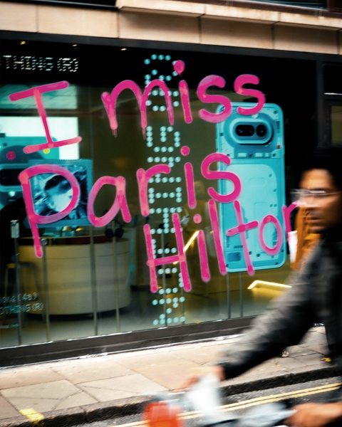Nothing has started spraying pink graffiti all over London to hype up its pink Phone 4a, such as this one that says "I miss Paris Hilton."