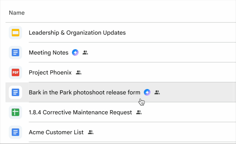 Catch me up feature on Google Drive