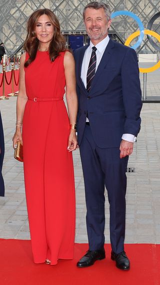 King of Demark Frederik X and Queen Mary of Denmark attends the IOC & Elysee Dinner at the Louvre ahead of the Paris 2024 Olympic Opening Ceremony