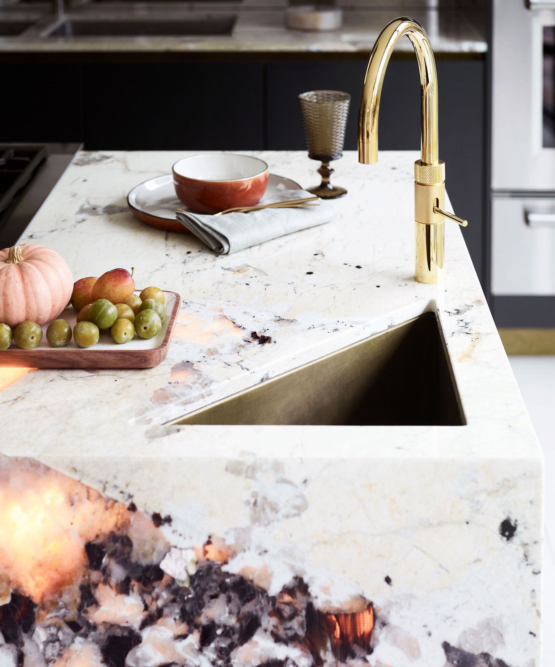 Kitchen countertop with lights under worktop
