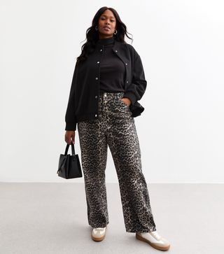 New Look, Curves Brown Leopard Print Wide Leg Jeans