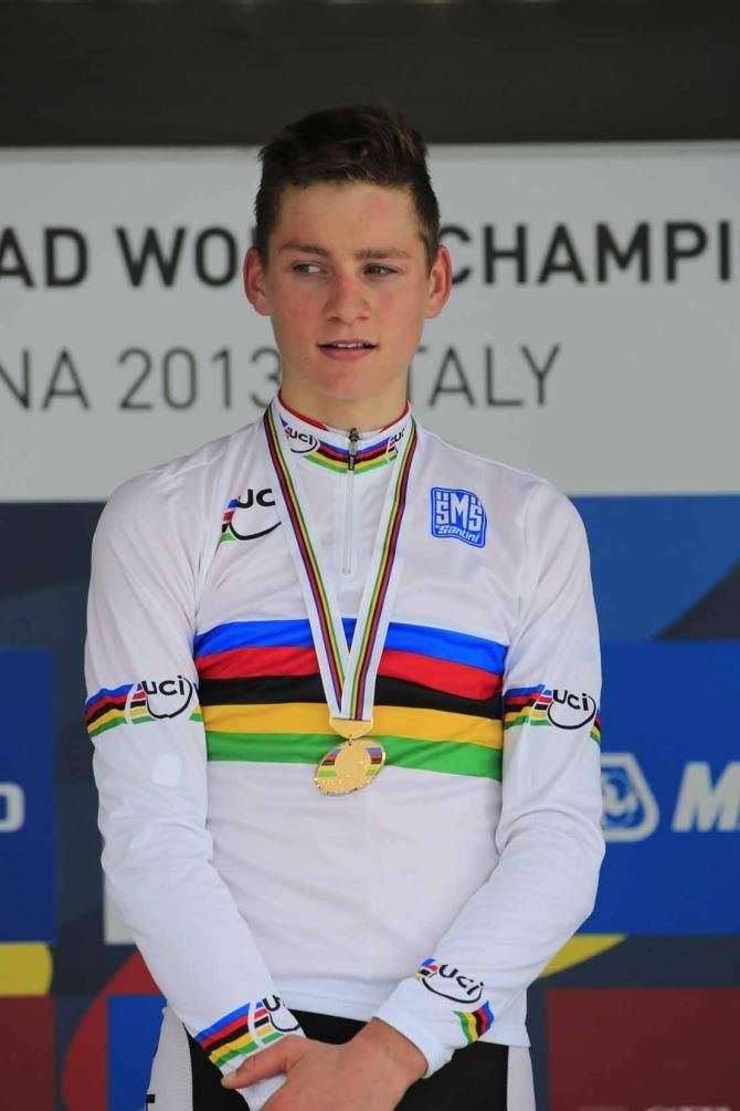Mathieu van der Poel (Netherlands) on the podium in Florence.