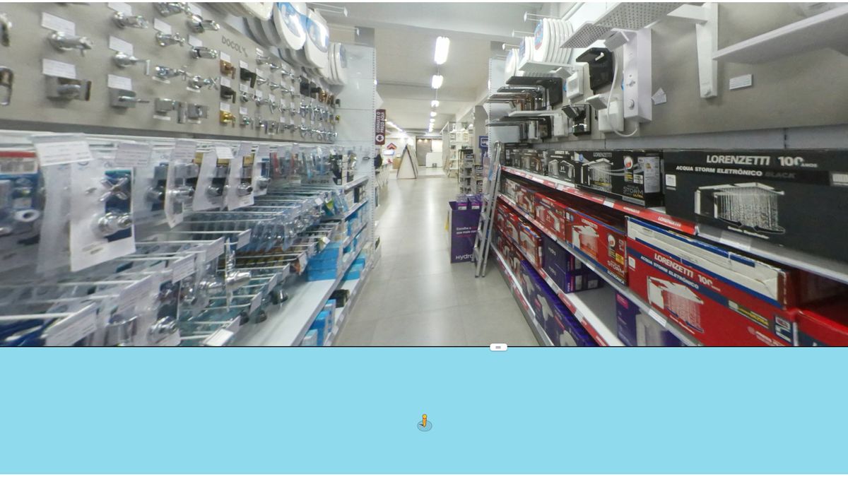 A screenshot of a &quot;liminal space&quot; in Google Street View, showing a shop interior that seems to be located in the middle of the ocean.