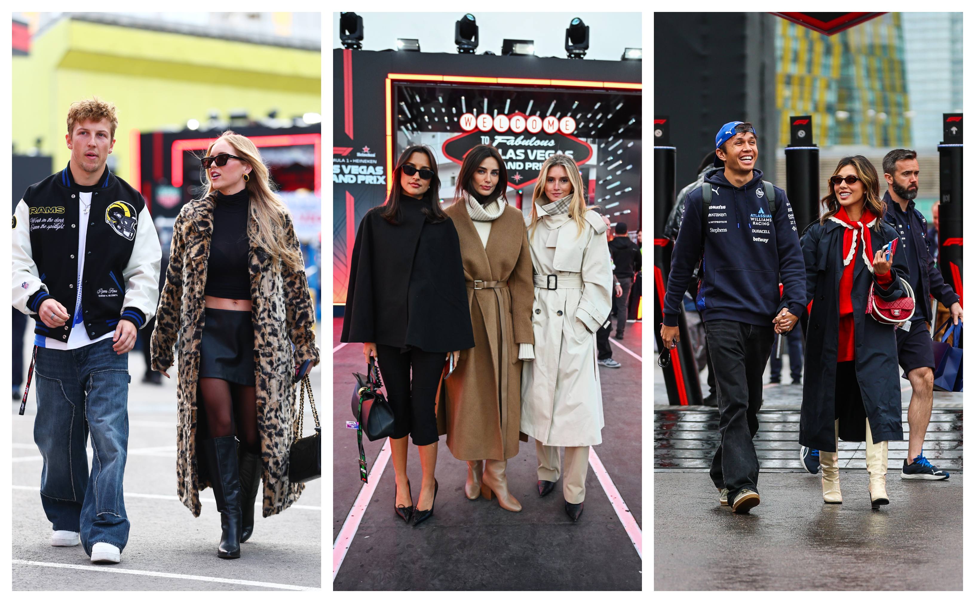 girlfriends and wives of formula 1 drivers wearing statement coats