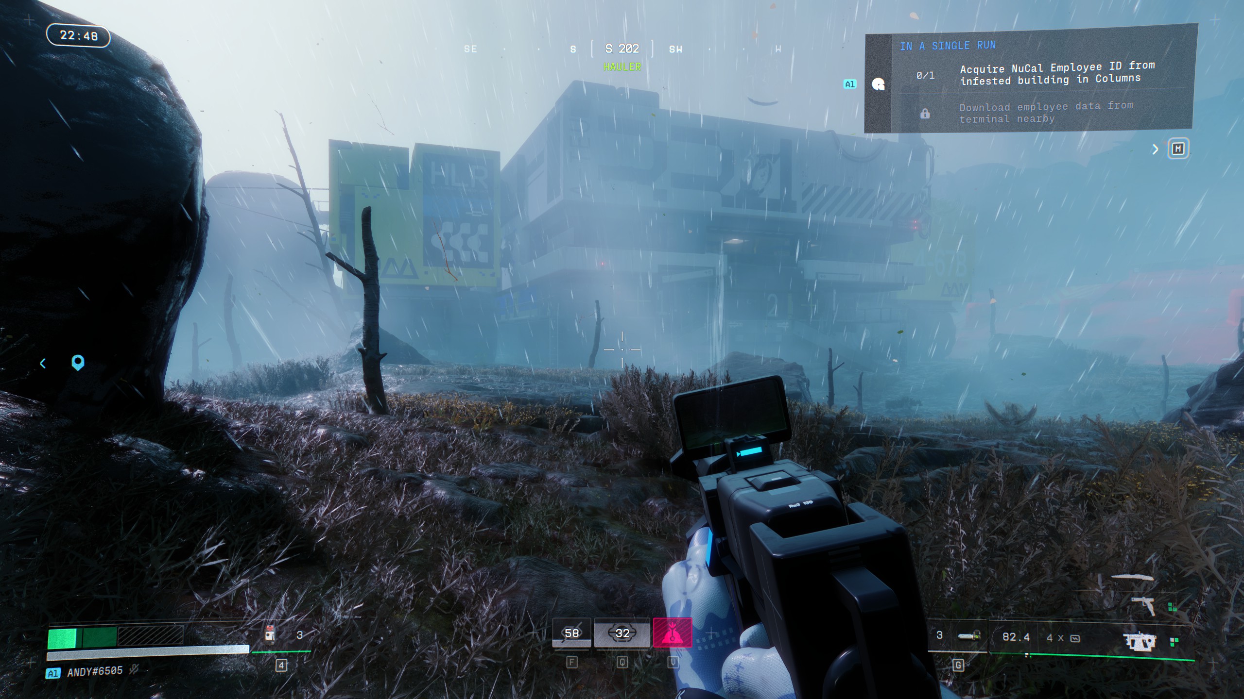 Running through the rain towards Hauler in Marathon