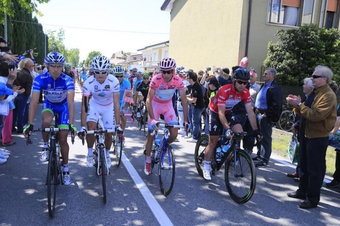 The Giro's jersey holders at the head of the peloton