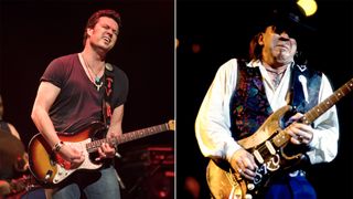 Tyrone Vaughan of Royal Southern Brotherhood performs on stage at Barts on July 23, 2015 in Barcelona, Spain / Stevie Ray Vaughan plays guitar as he performs onstage at the Alpine Valley Music Theater, East Troy, Wisconsin, August 25, 1990.