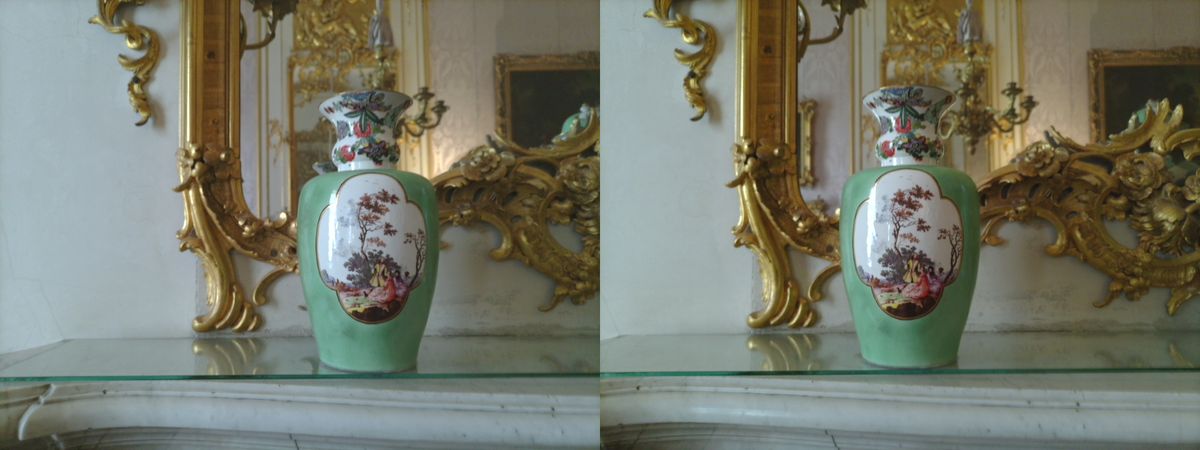 A 3D photo of a vase on a shelf