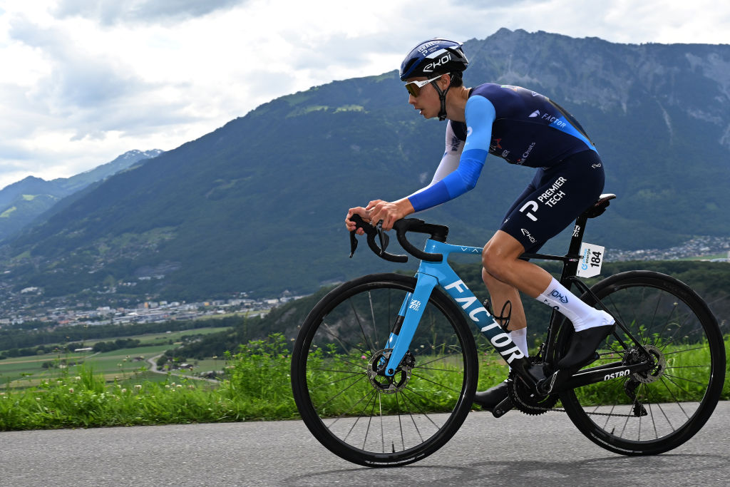 VILLARS-SUR-OLLON, SWITZERLAND - JUNE 16: Matthew Riccitello of The United States and Team Israel - Premier Tech sprints during the 87th Tour de Suisse 2024, Stage 8 a 15.7km individual time trial stage from Aigle to Villars-sur-Ollon 1249m / #UCIWT / on June 16, 2024 in Villars-sur-Ollon, Switzerland. (Photo by Tim de Waele/Getty Images)