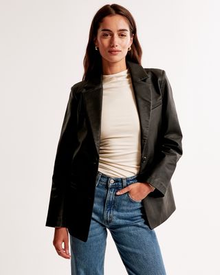 The Reformation + Veda Bowery Leather Blazer