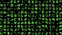 An illustration of an alien language written with green glyphs