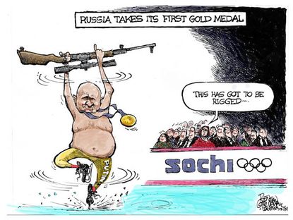 Editorial cartoon Putin Olympics rigging