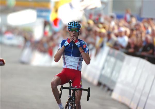 Romain Sicard blows kisses to the crowd.