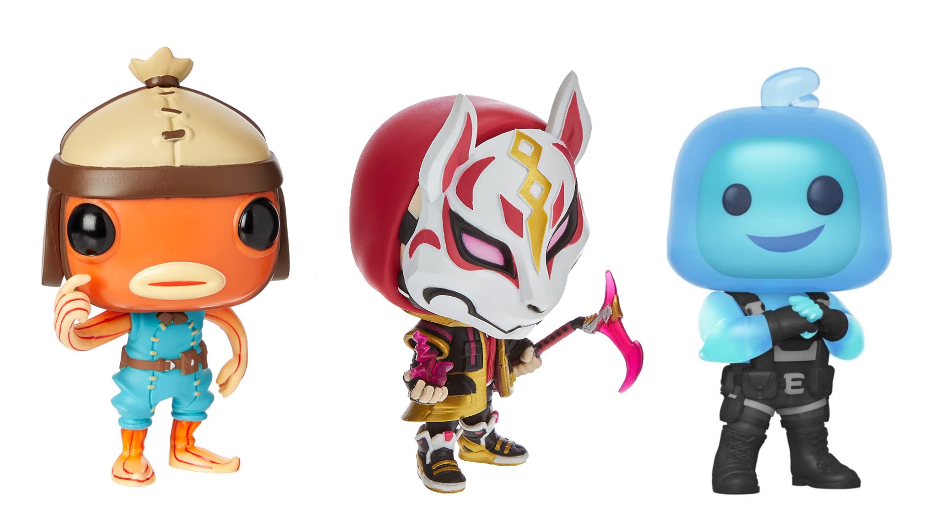 A lineup of Funko Pop Fortnite toys