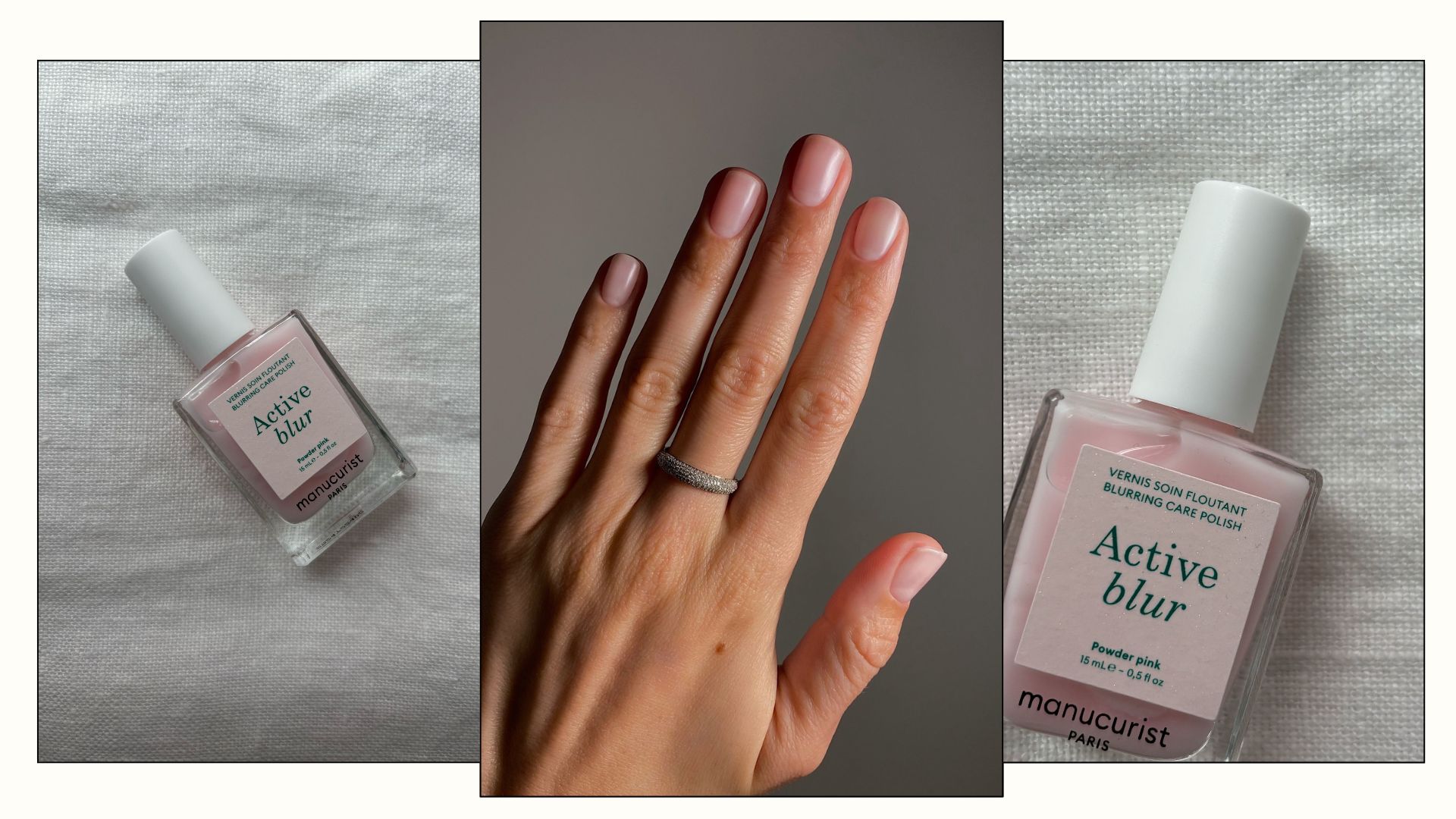 A collage of the blurred nail trend and the Manucurist Active Blur nail polish