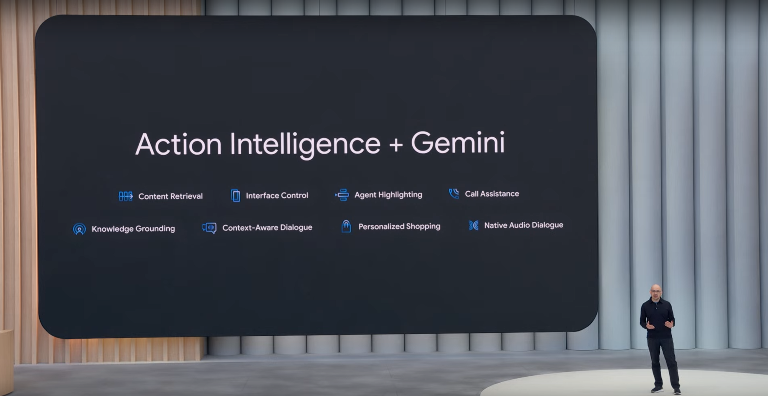 A slide showing the capabilities of Action Intelligence.