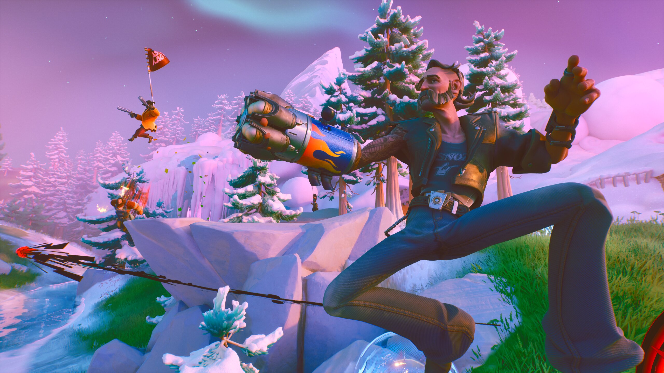 Last Flag screenshot of a character shooting a cannon arm while jumping in the air