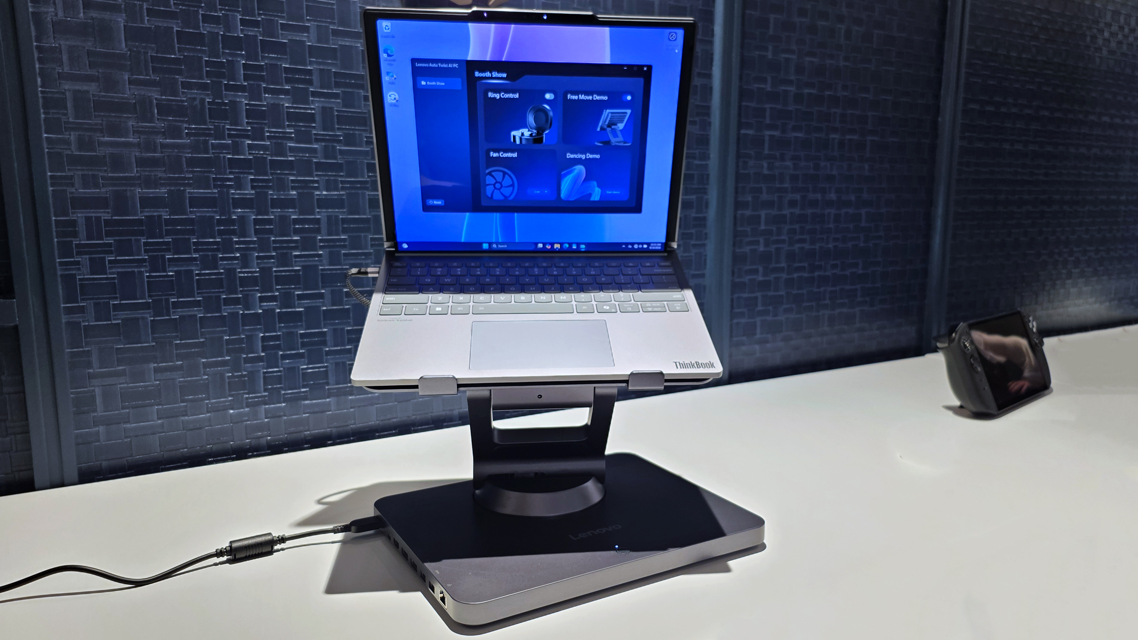Images and photos of Lenovo's Smart Motion Concept, aka Project Ballet, a motorized and moving laptop stand, featured at IFA 2025 in Berlin, Germany.