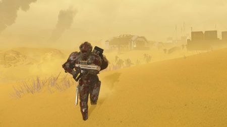 Helldivers 2 helldiver running with plas scorcher weapon