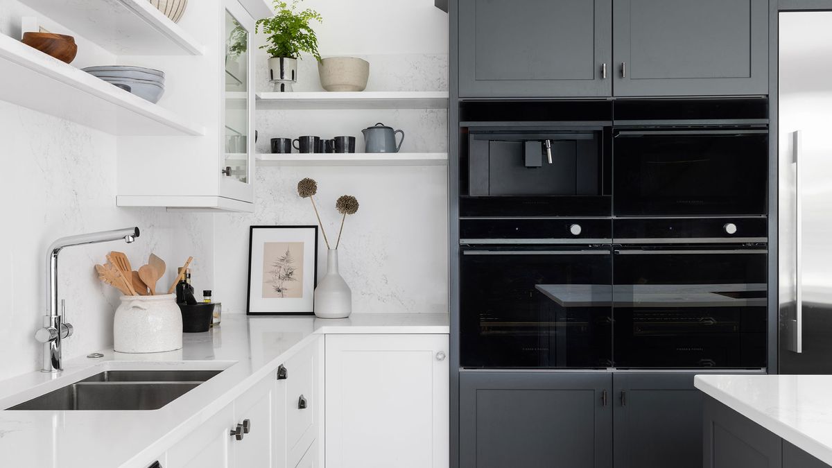 kitchen with built in combination microwave