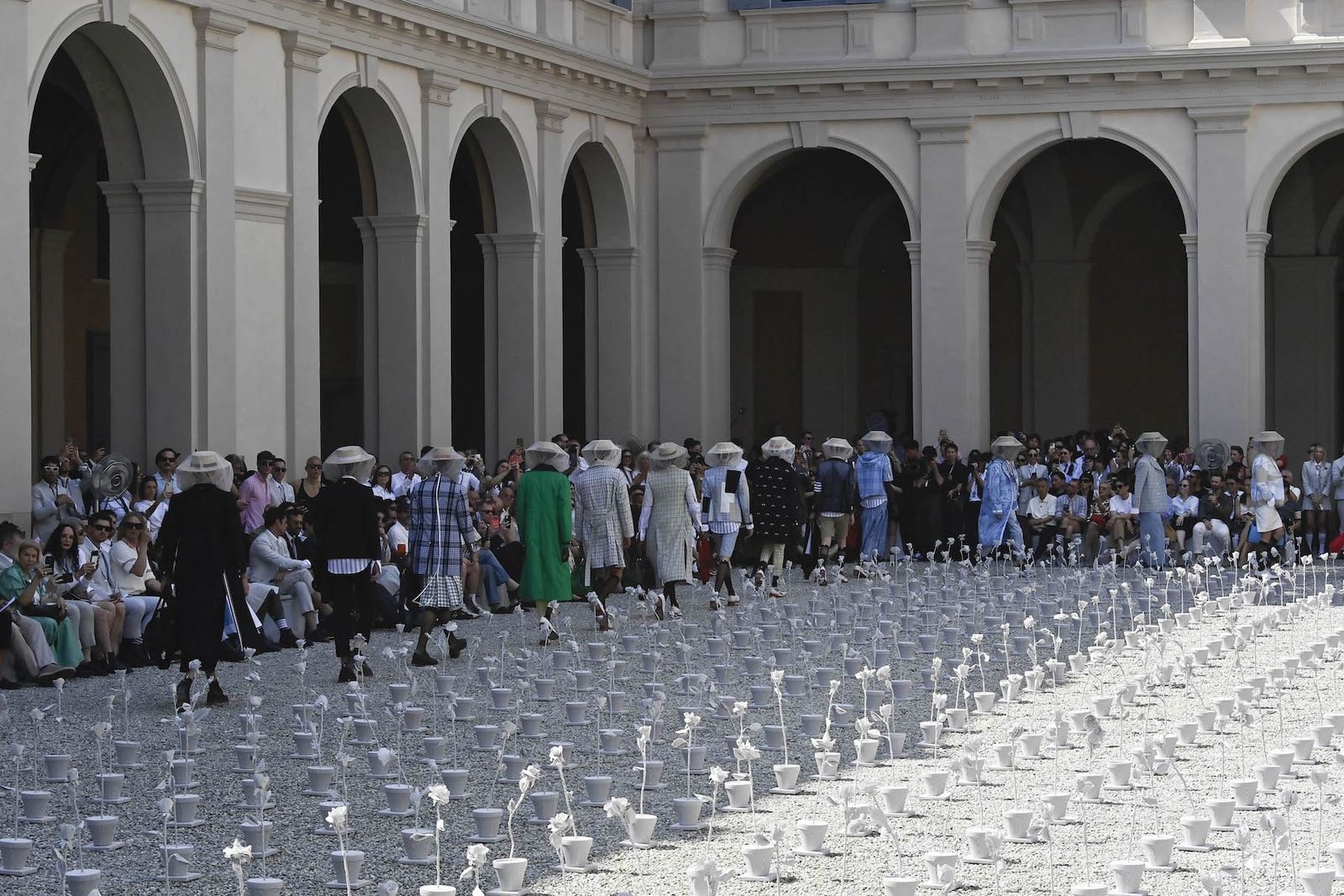 Thom Browne fashion show in courtyard in Milan