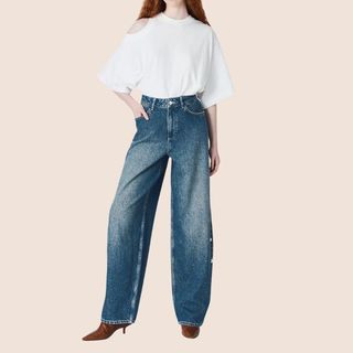 flat lay image of barrel leg jeans