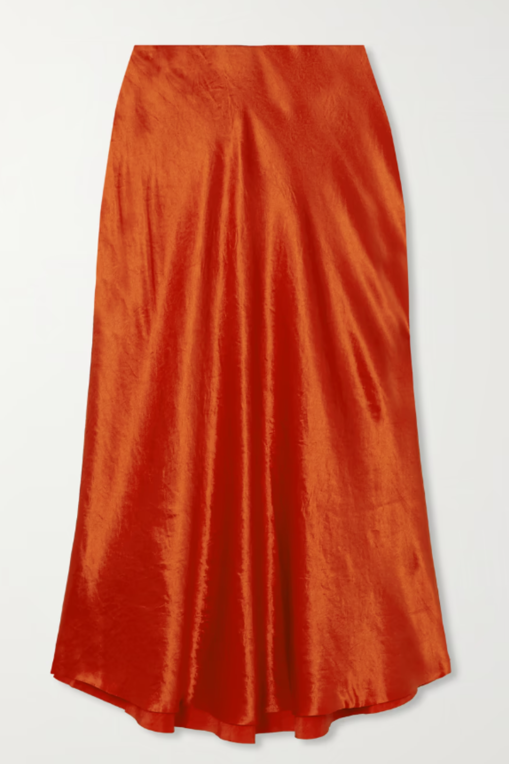 burnt orange satin midi skirt