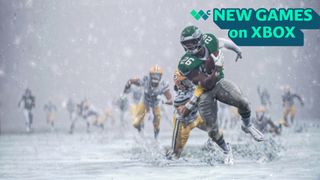 Madden NFL 26 football game with text reading "New games on Xbox"