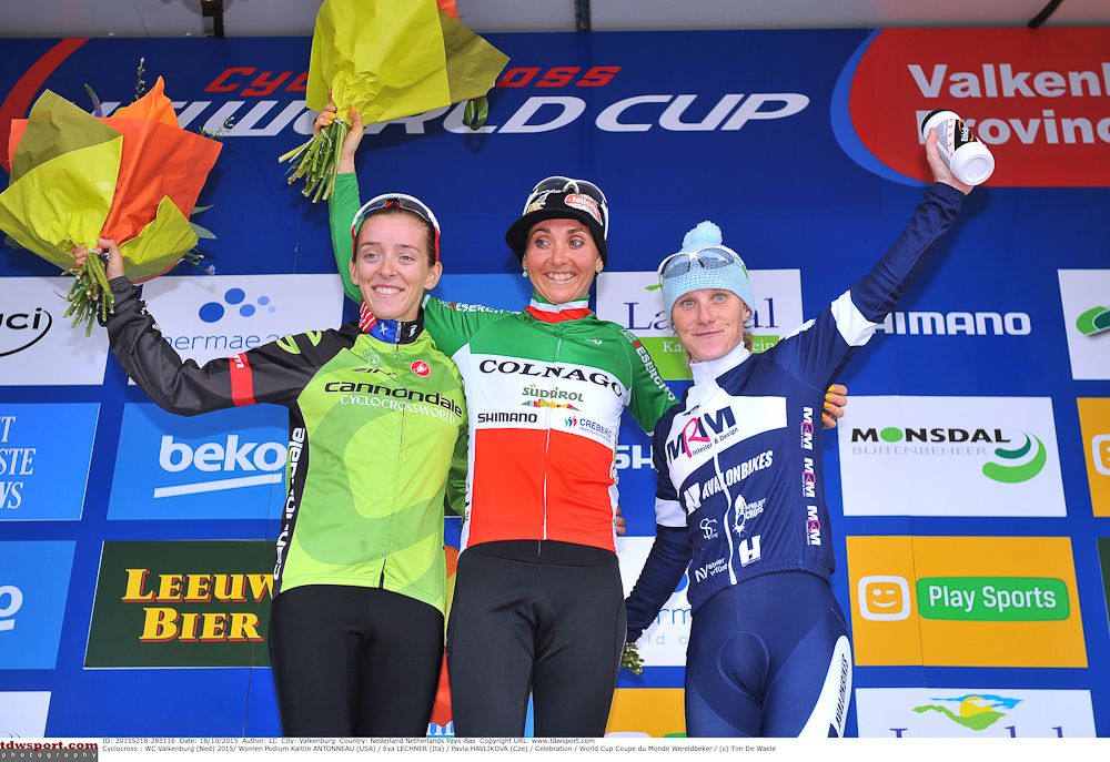Kaitie Antonneau, Eva Lechner and Pavla Havlikova on the Valkenburg podium
