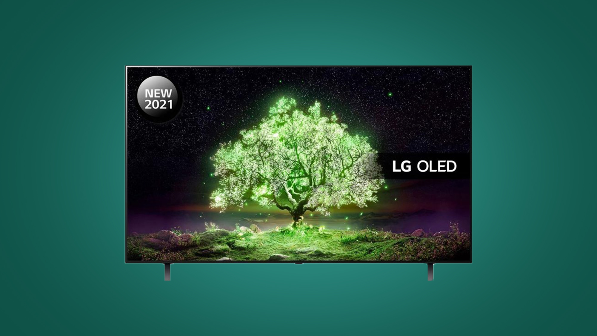 LG A1 OLED TV on a green background