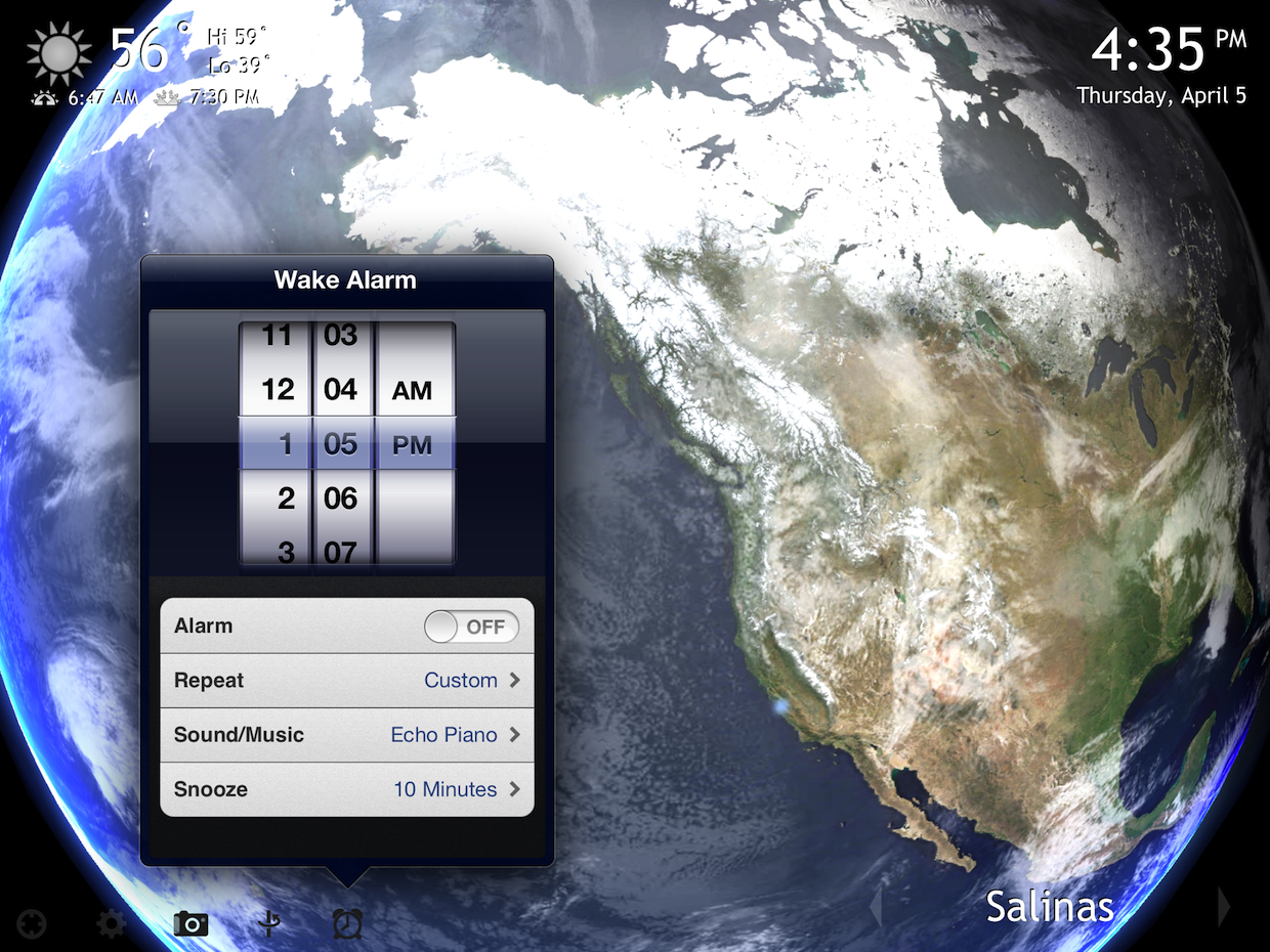 Living earth features an alarm clock.