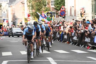 LEUVEN BELGIUM SEPTEMBER 26 Remco Evenepoel of Belgium leads The Breakaway during the 94th UCI Road World Championships 2021 Men Elite Road Race a 2683km race from Antwerp to Leuven flanders2021 on September 26 2021 in Leuven Belgium Photo by Alex Broadway PoolGetty Images