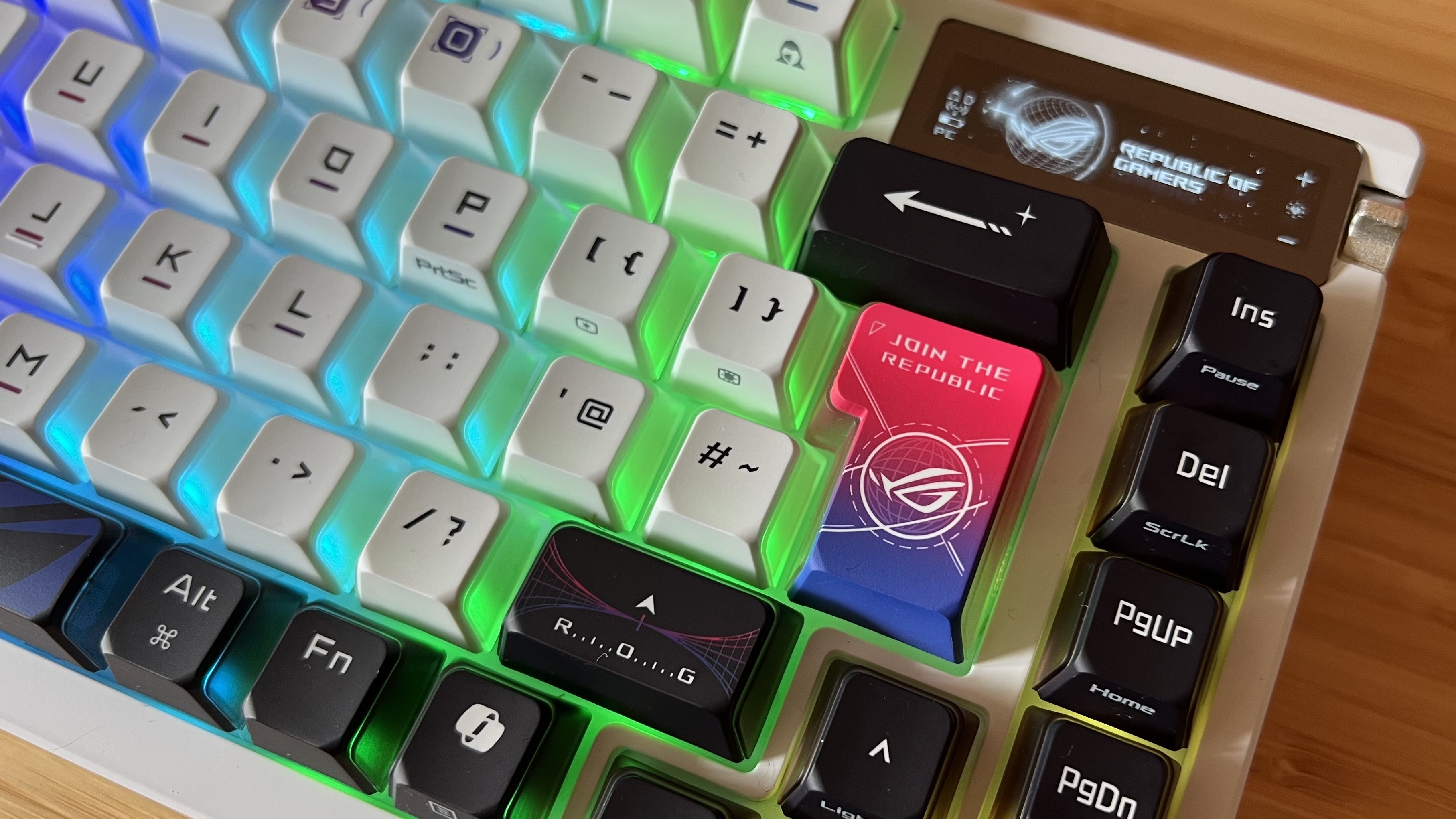 Close up on enter key of Asus ROG Azoth X gaming keyboard