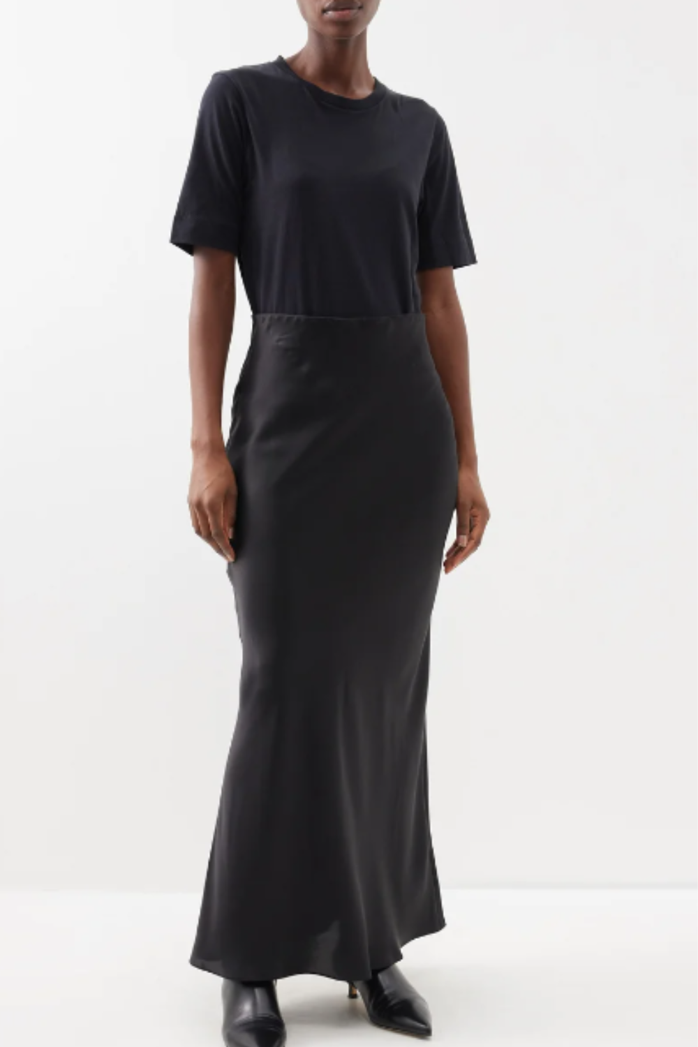 black satin maxi skirt