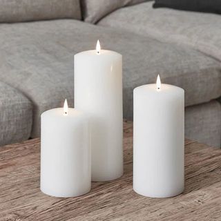TruGlow White 6", 8", 10" Wax Pillar Flameless Candles Bundle (Set of 3)
