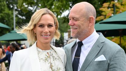 Zara Tindall and Mike Tindall attend day ten of the Wimbledon Tennis Championships at the All England Lawn Tennis and Croquet Club on July 10, 2024