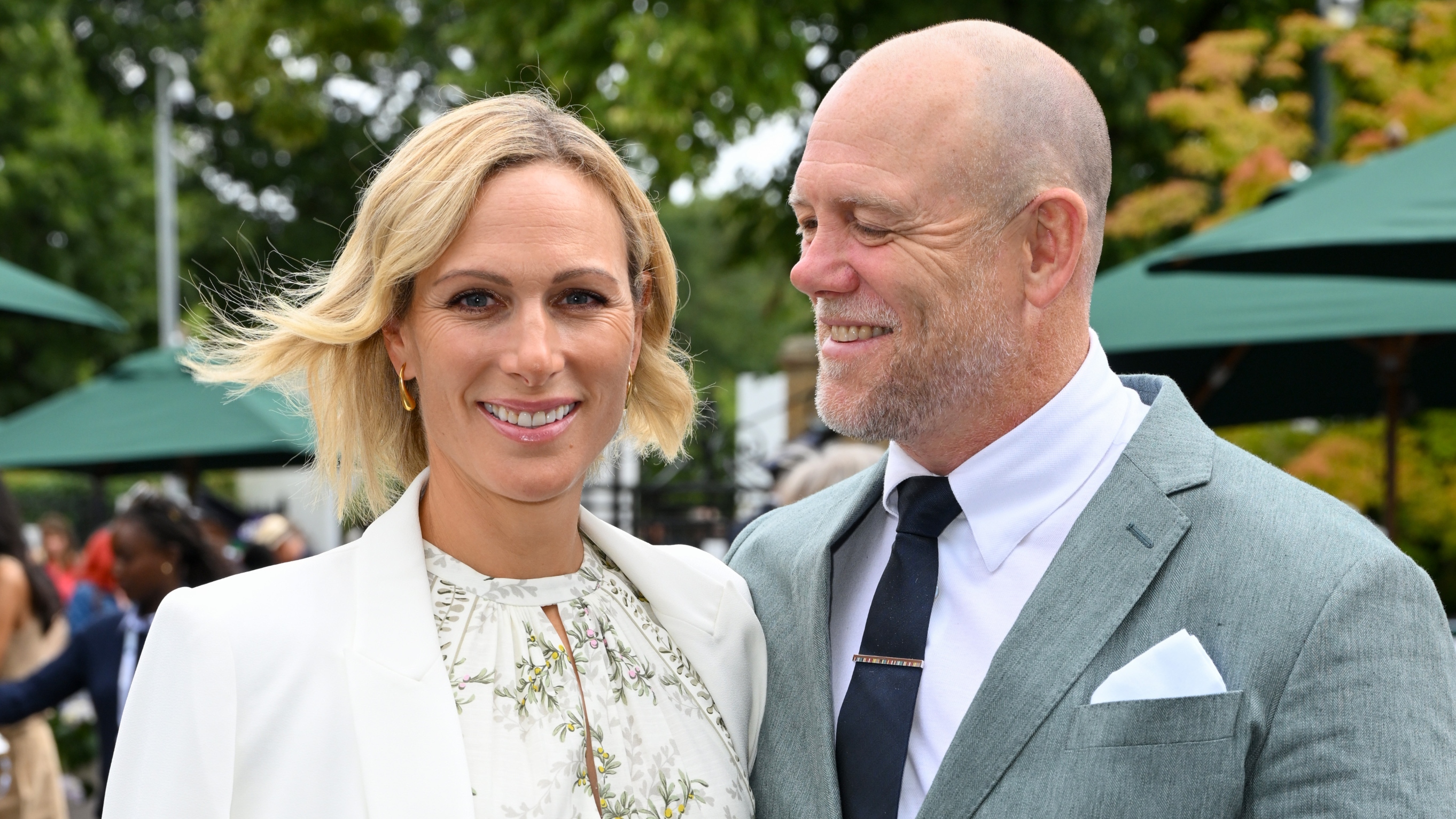 Zara Tindall and Mike Tindall attend day ten of the Wimbledon Tennis Championships at the All England Lawn Tennis and Croquet Club on July 10, 2024