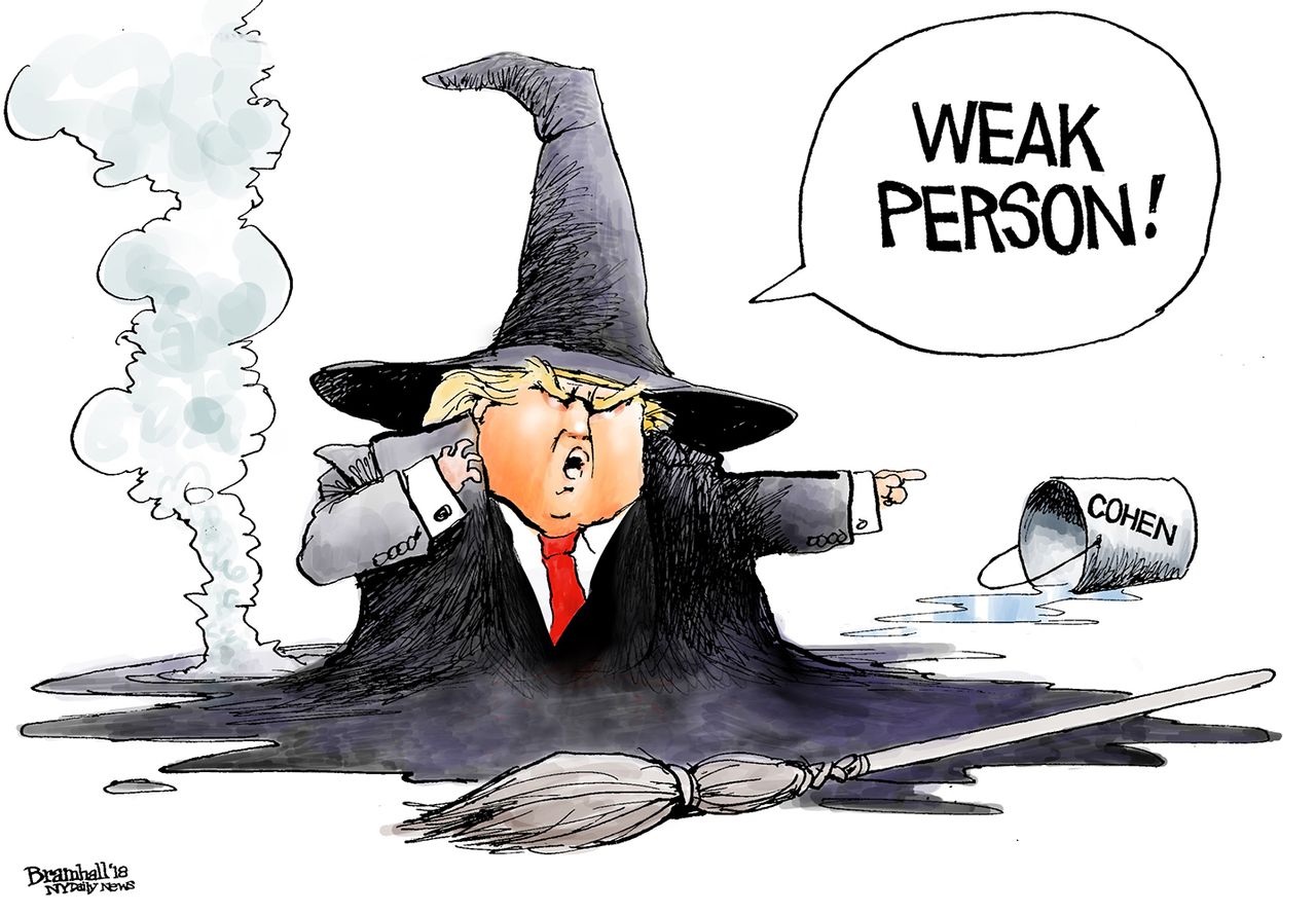 Political cartoon U.S. Trump melting witch hunt weak person Michael Cohen Wizard of Oz