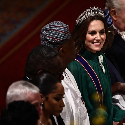 The design looks familiar because it is: Princess Kate wore the same gown to the Royal Variety Performance last November. 