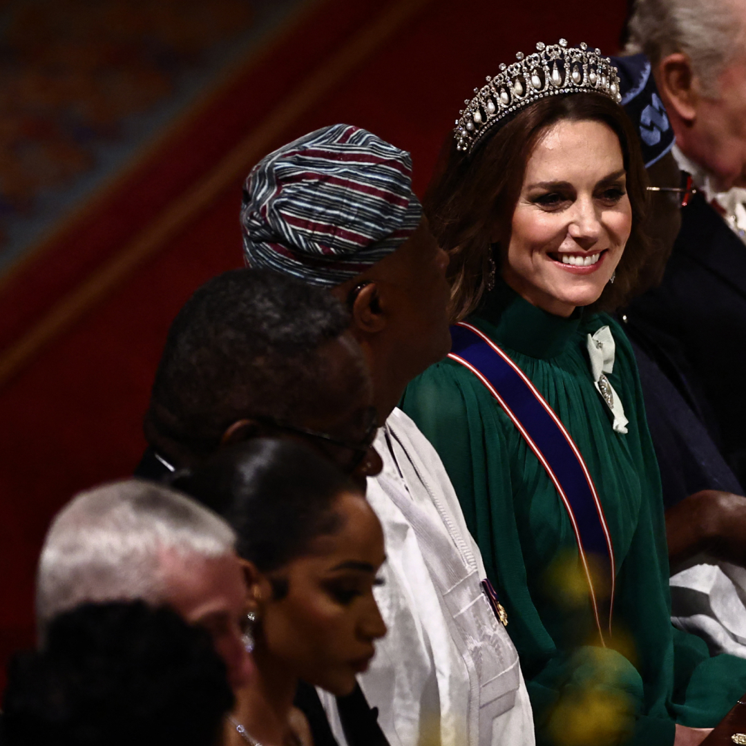 The design looks familiar because it is: Princess Kate wore the same gown to the Royal Variety Performance last November. 