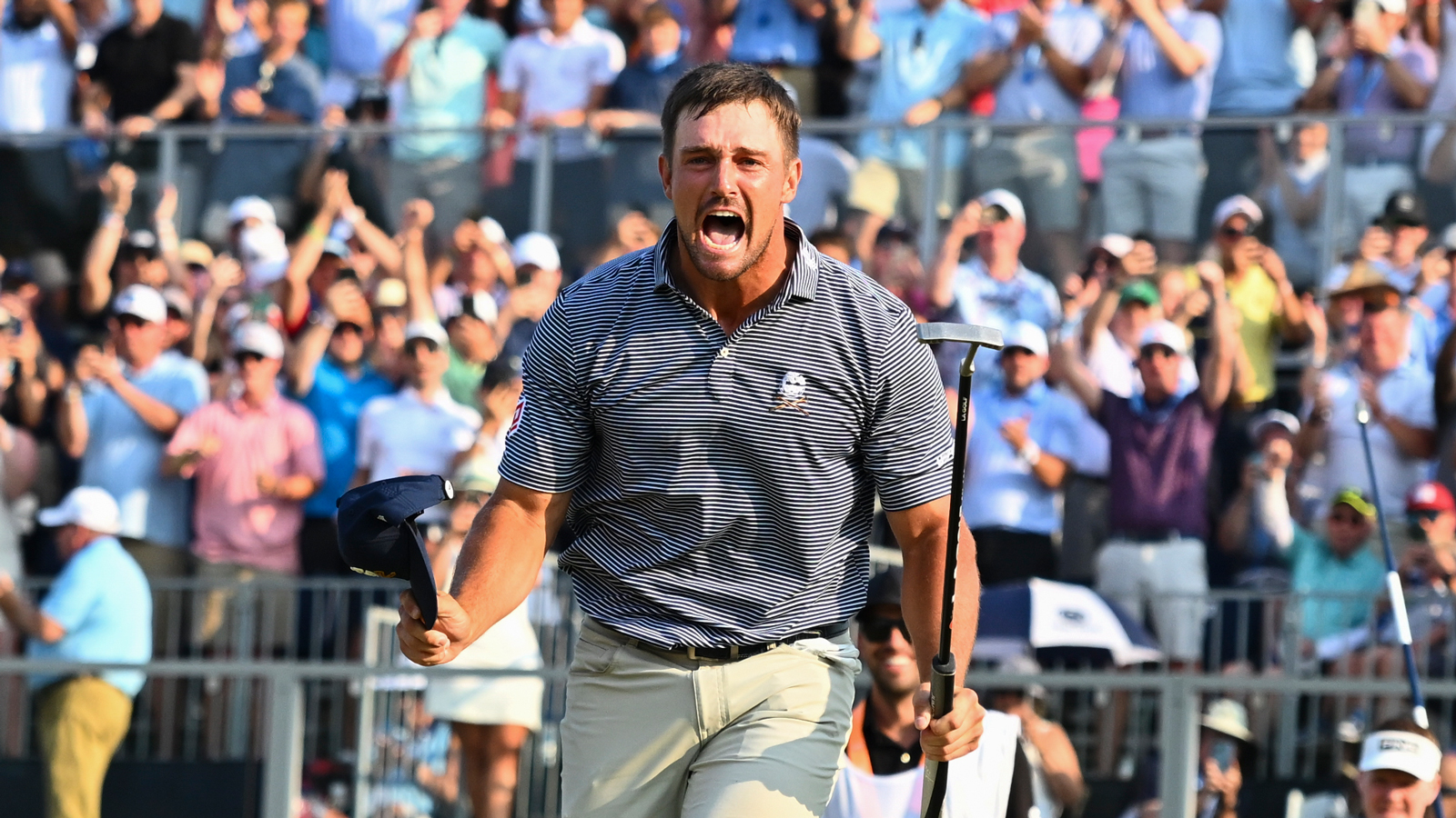 Bryson DeChambeau celebrates a winning putt at the US Open