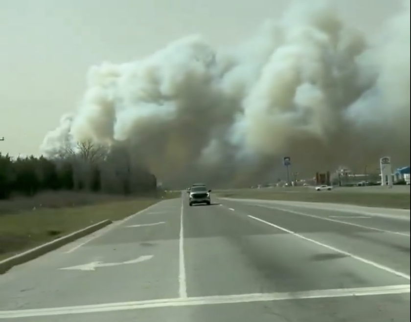 Plumes of smoke rise outside Stillwater, Oklahoma from wildfires 