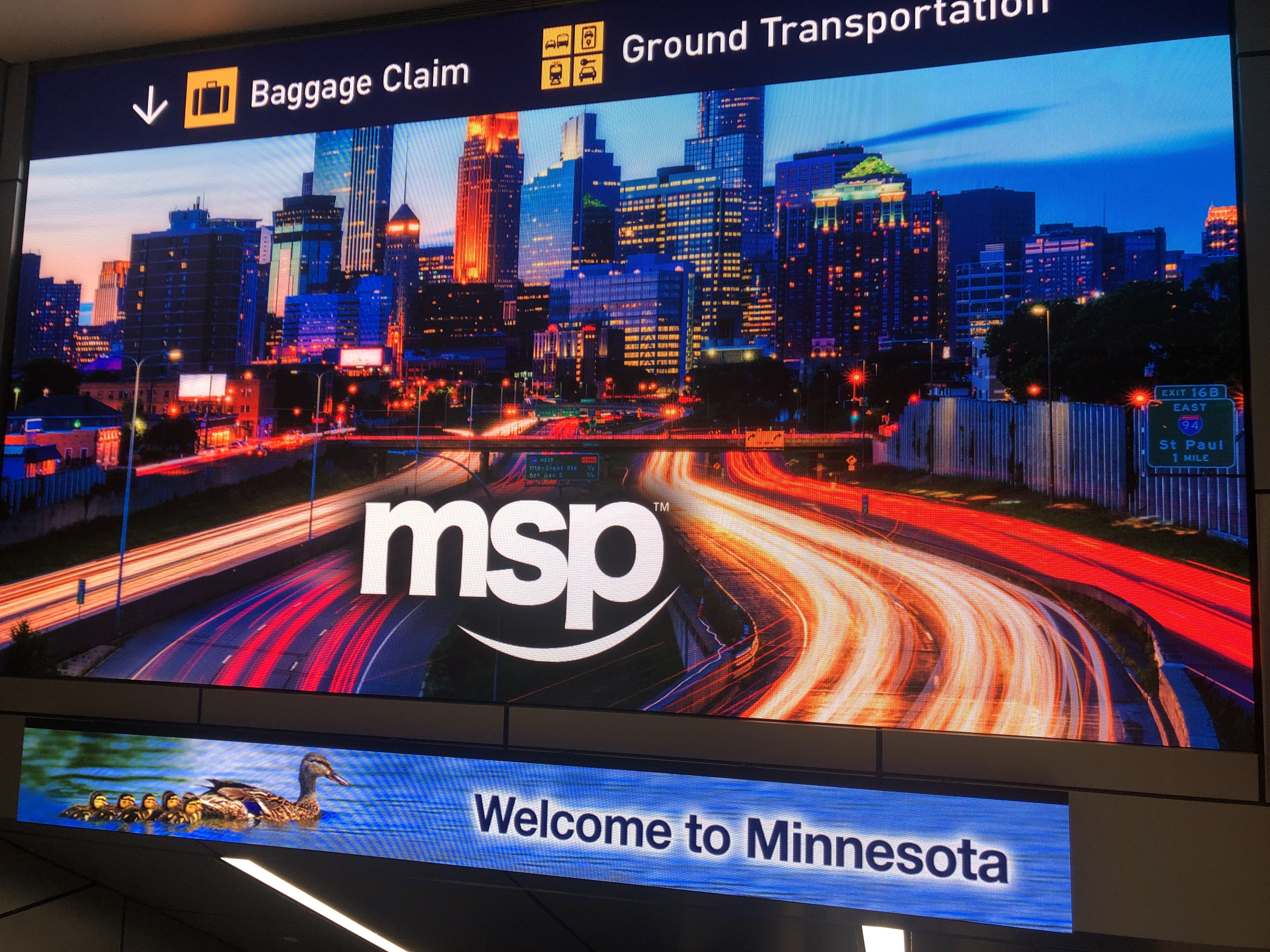 LG dvLED displays welcome people at MSP Airport.