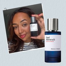 A article listing image with Rhea Carwright holding a bottle of Maison Crivelli Ou Maracuja