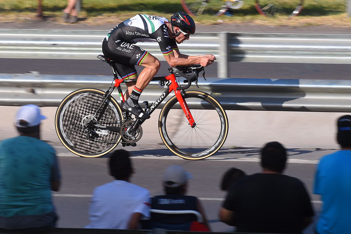 Rui Costa getting aero in the stage 3 time trial at the Vuelta a San Juan