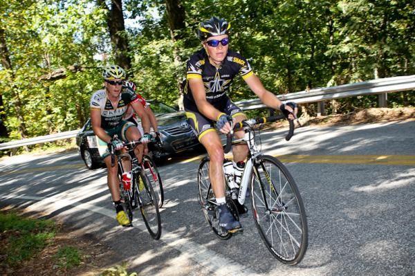 Eventual winner Ben King rides ahead of Scott Zwizanski (Kelly Benefit Strategies).